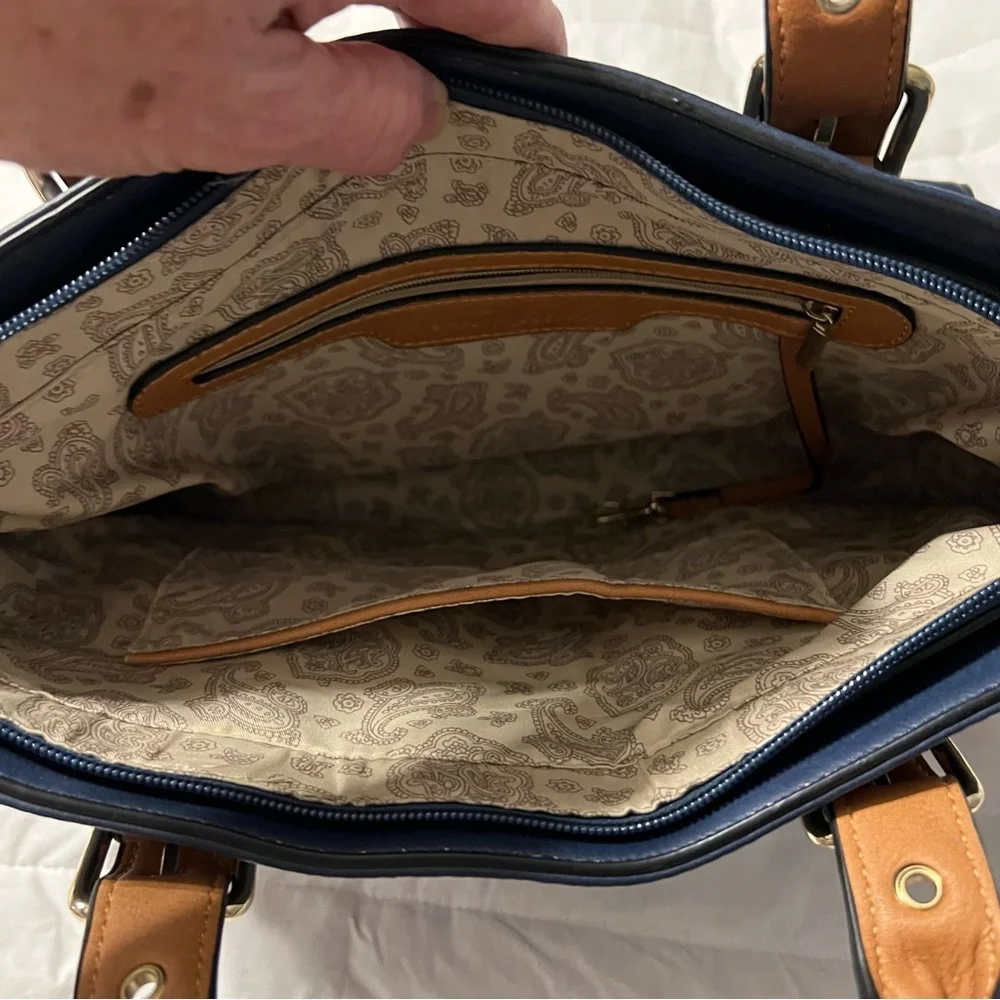 Large Satchel Simply Noelle‎ Bag Navy Blue And Tan